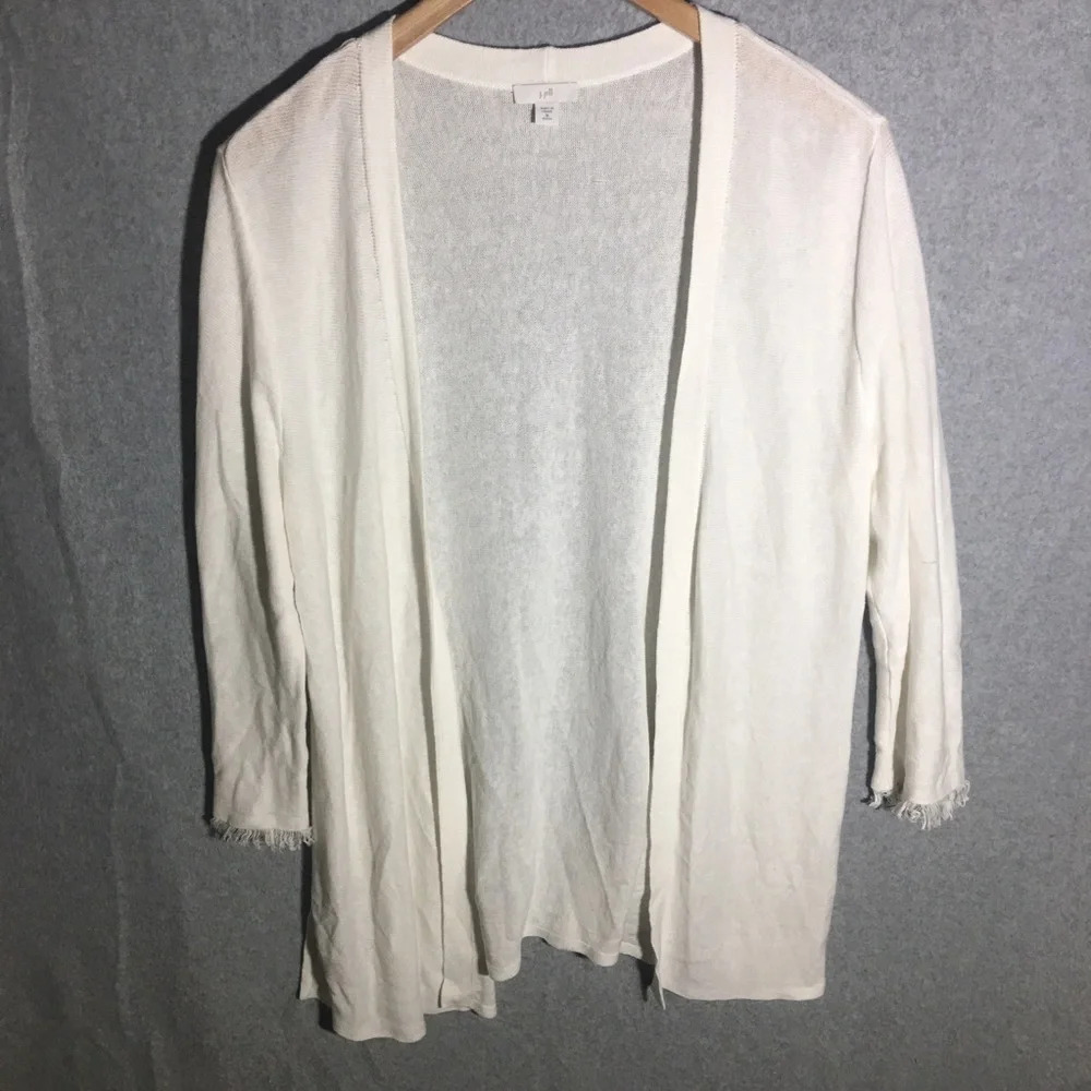Womens J Jill Open Front Cardigan White Linen Lagenlook Closet Staple Neutral